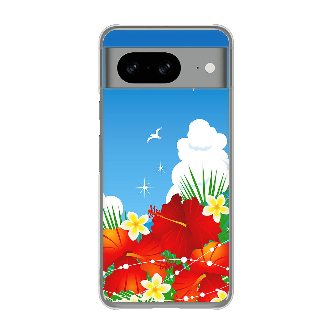 Google Pixel 8 VA821 ハイビスカスと青空 ハードケース 背面印刷
