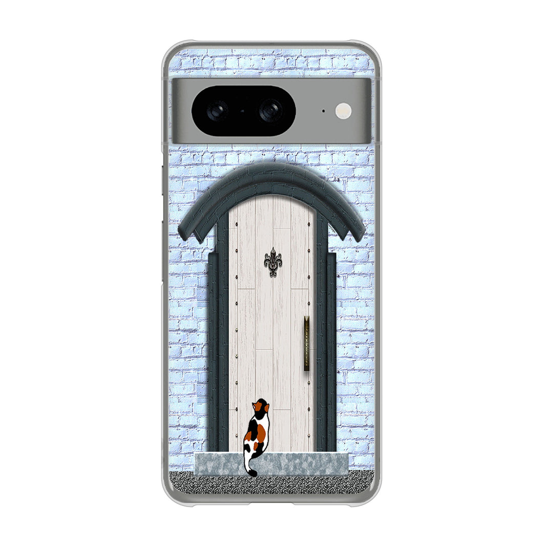 Google Pixel 8 高画質仕上げ 背面印刷 ハードケース猫とドア