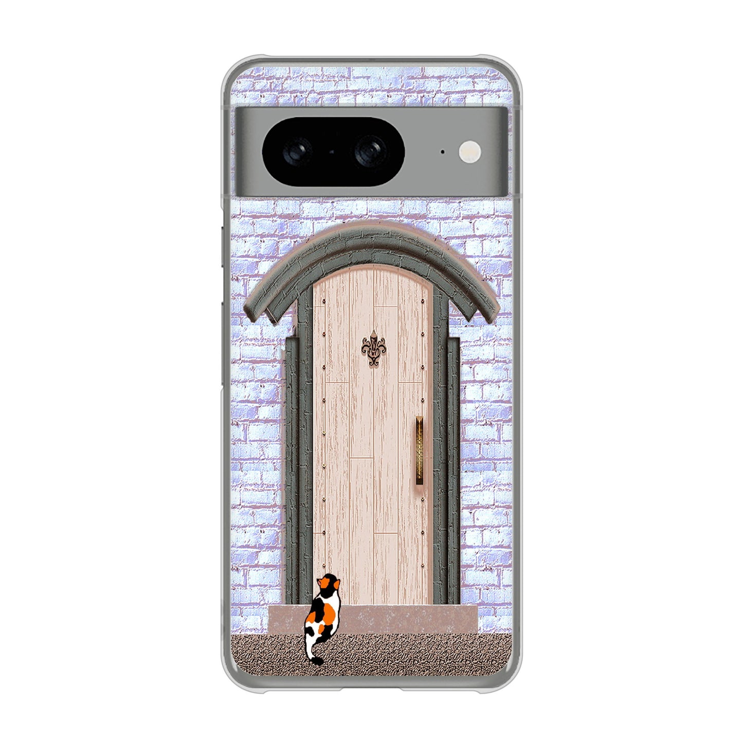 Google Pixel 8 高画質仕上げ 背面印刷 ハードケース猫とドア
