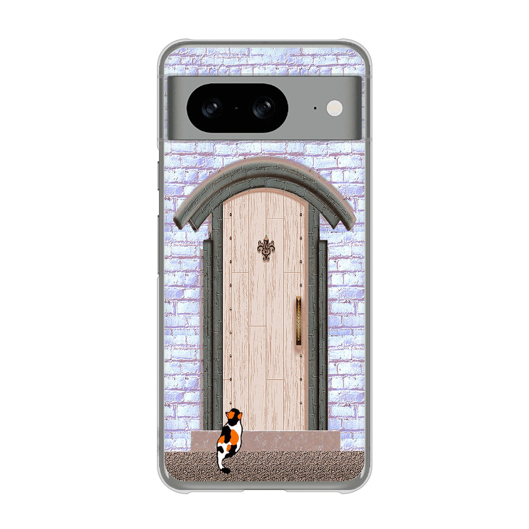 Google Pixel 8 高画質仕上げ 背面印刷 ハードケース猫とドア