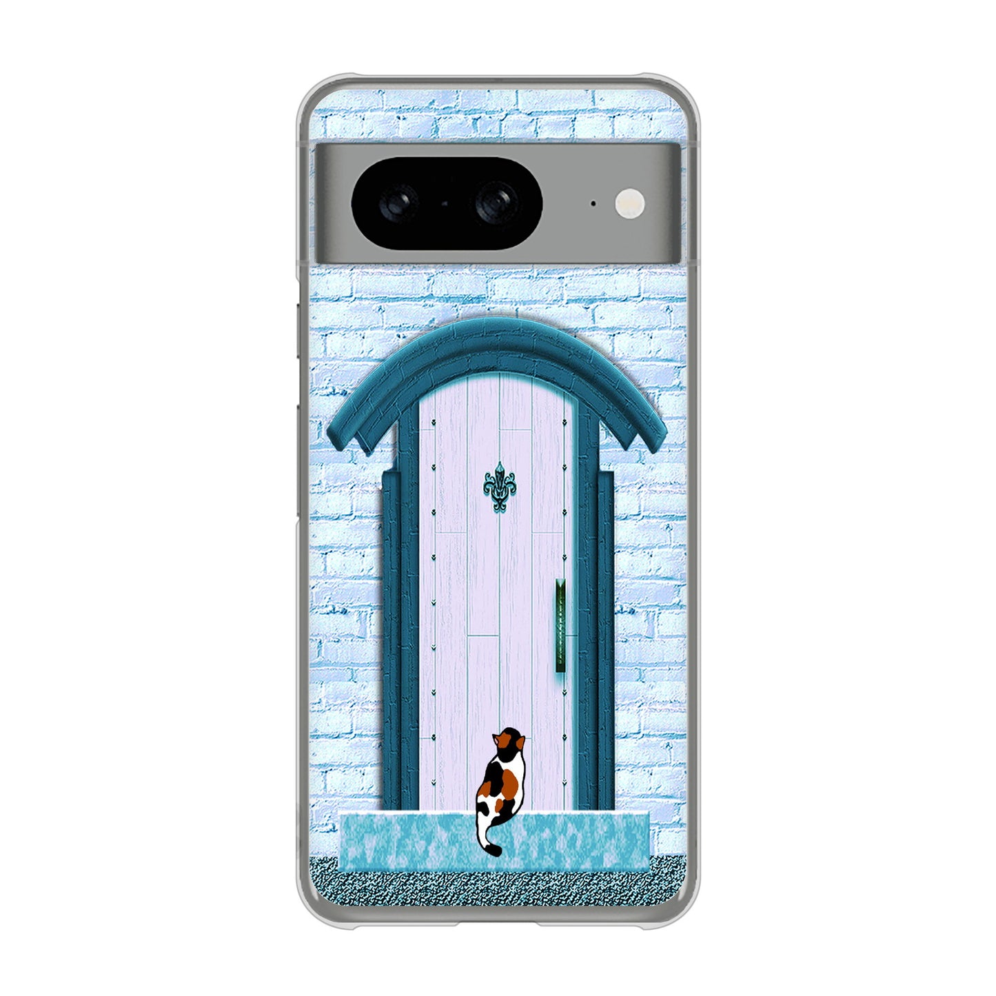 Google Pixel 8 高画質仕上げ 背面印刷 ハードケース猫とドア