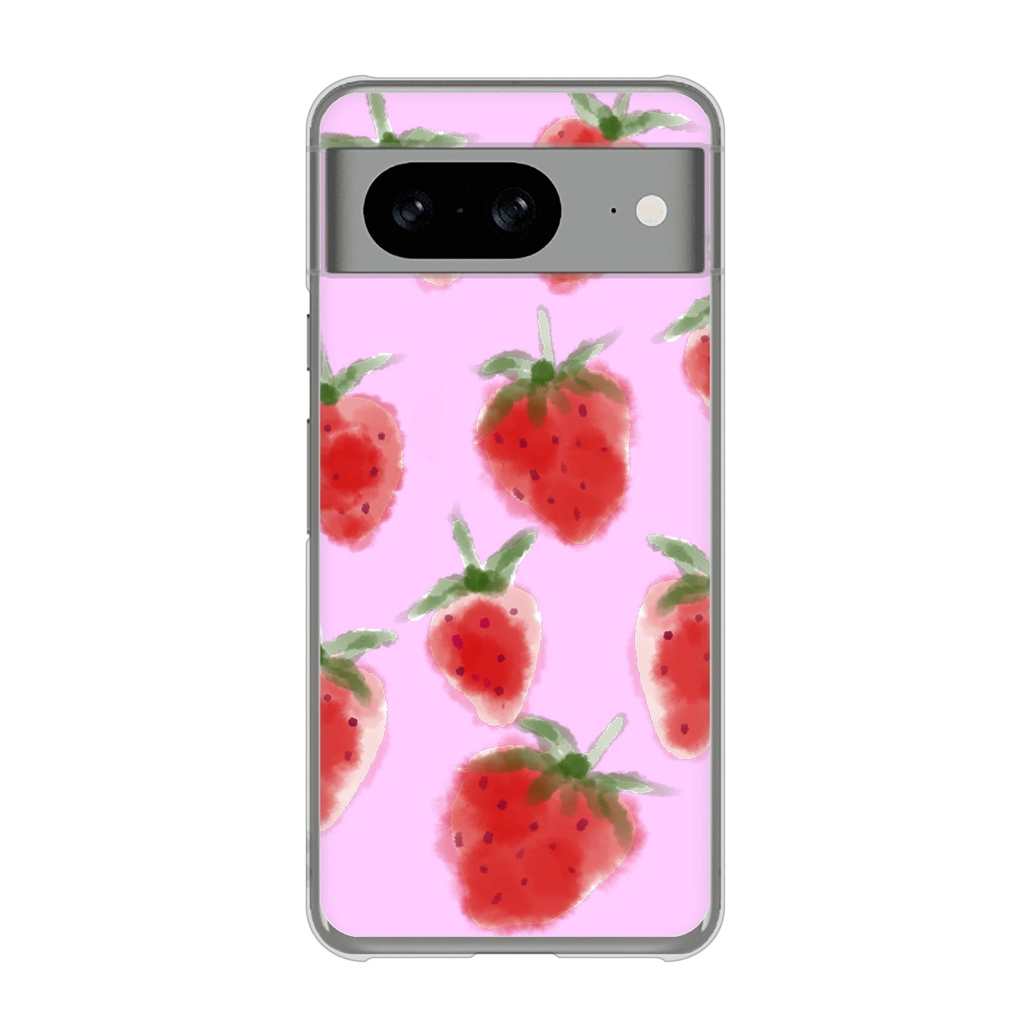 Google Pixel 8 高画質仕上げ 背面印刷 ハードケースイチゴ 水彩