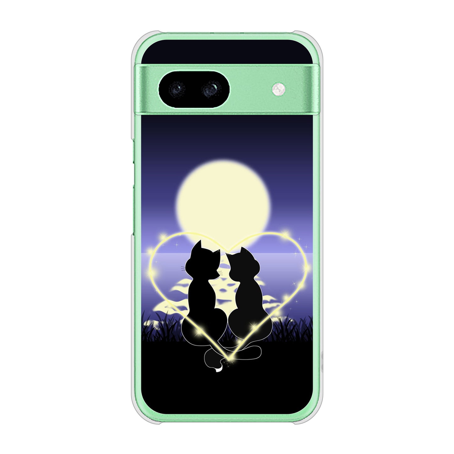 Google Pixel 8a 高画質仕上げ 背面印刷 ハードケース夜とネコ