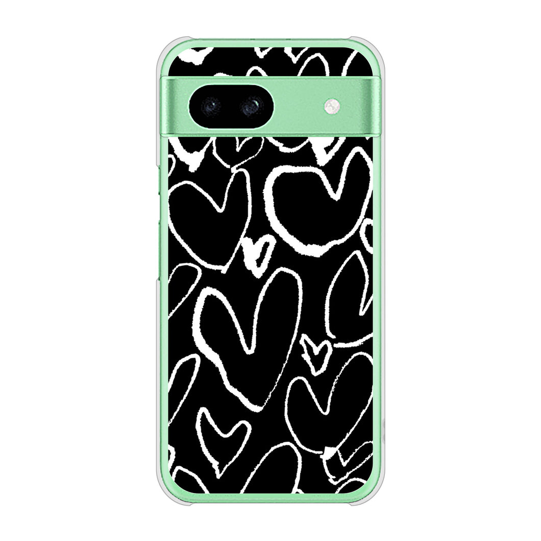 Google Pixel 8a 高画質仕上げ 背面印刷 ハードケース 【1124 ハート BK＆WH】
