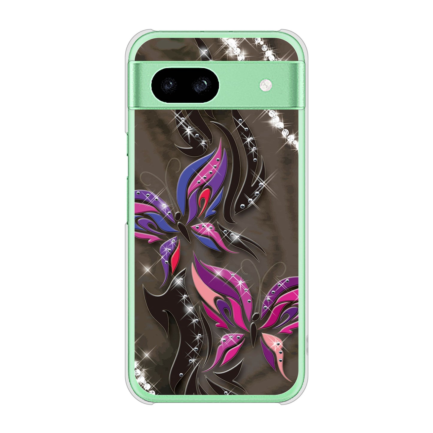 Google Pixel 8a 高画質仕上げ 背面印刷 ハードケース 【1164 キラめくストーンと蝶】