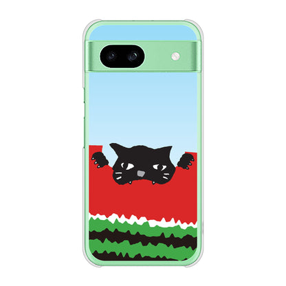 Google Pixel 8a 高画質仕上げ 背面印刷 ハードケースすいかをかじるネコ