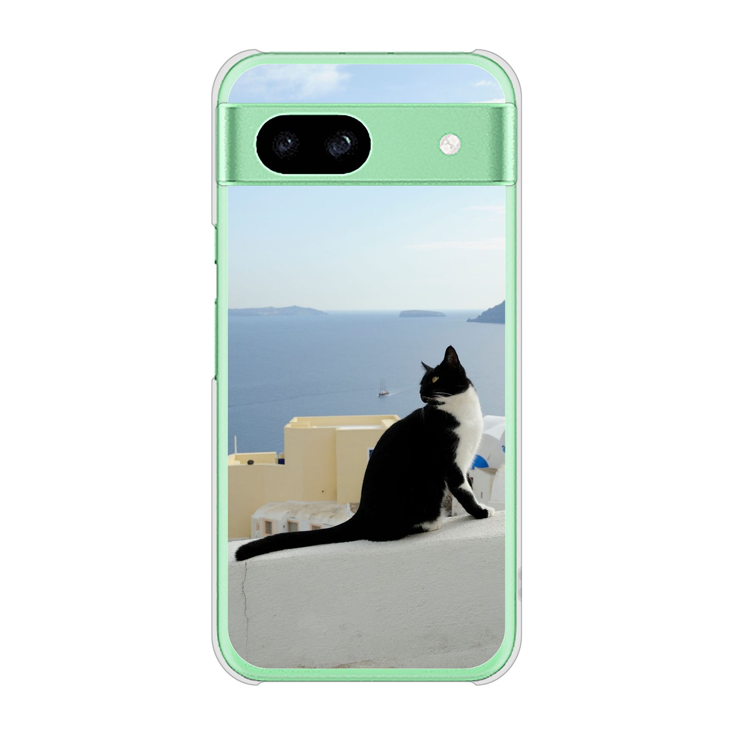 Google Pixel 8a 高画質仕上げ 背面印刷 ハードケース 【VA805 ネコと地中海】