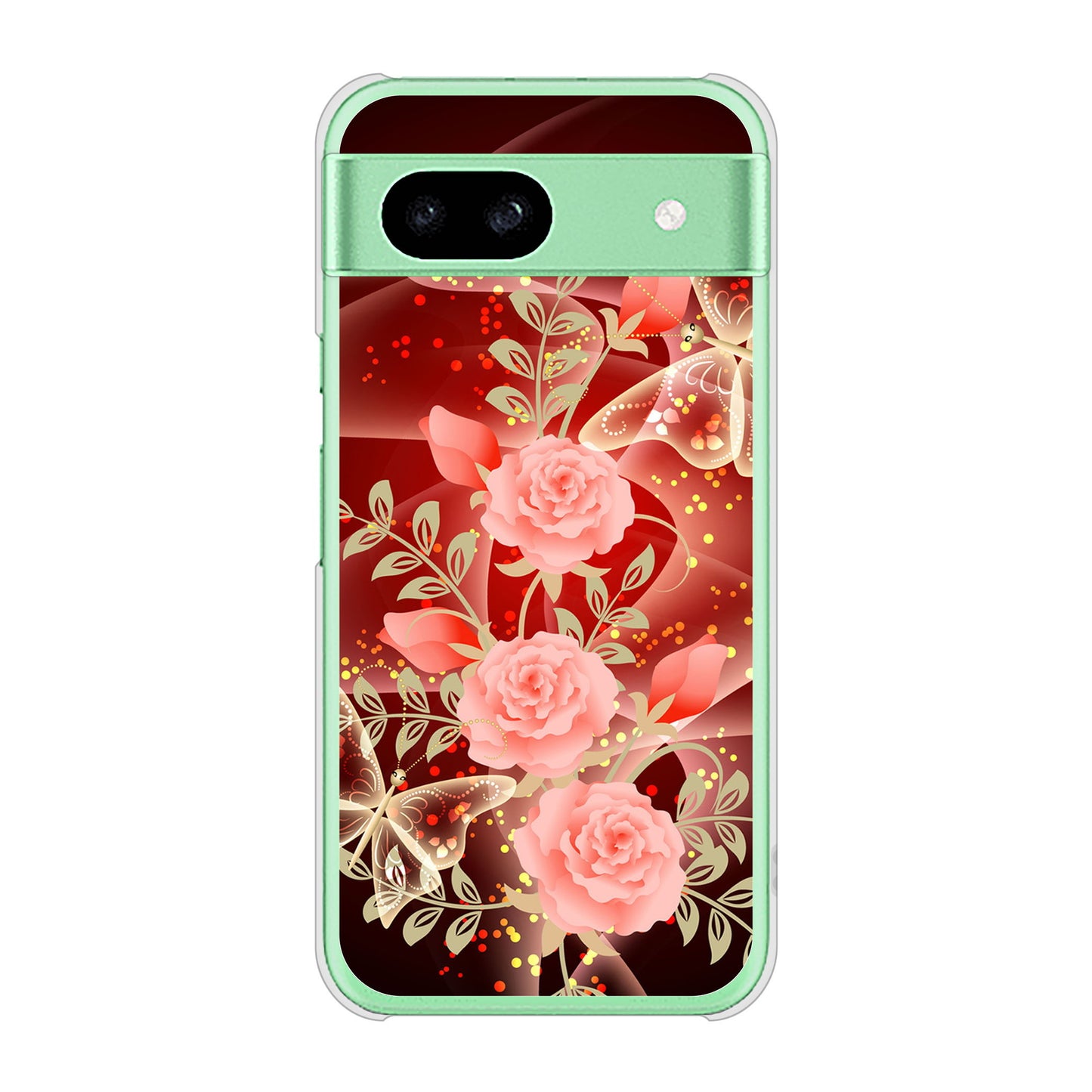Google Pixel 8a 高画質仕上げ 背面印刷 ハードケース 【VA824 魅惑の蝶とピンクのバラ】