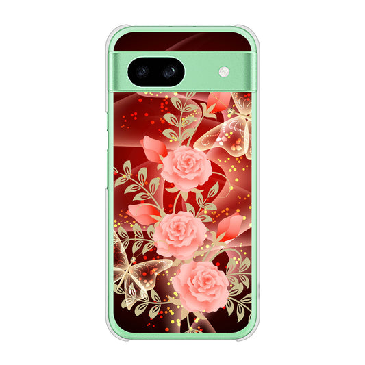 Google Pixel 8a 高画質仕上げ 背面印刷 ハードケース 【VA824 魅惑の蝶とピンクのバラ】