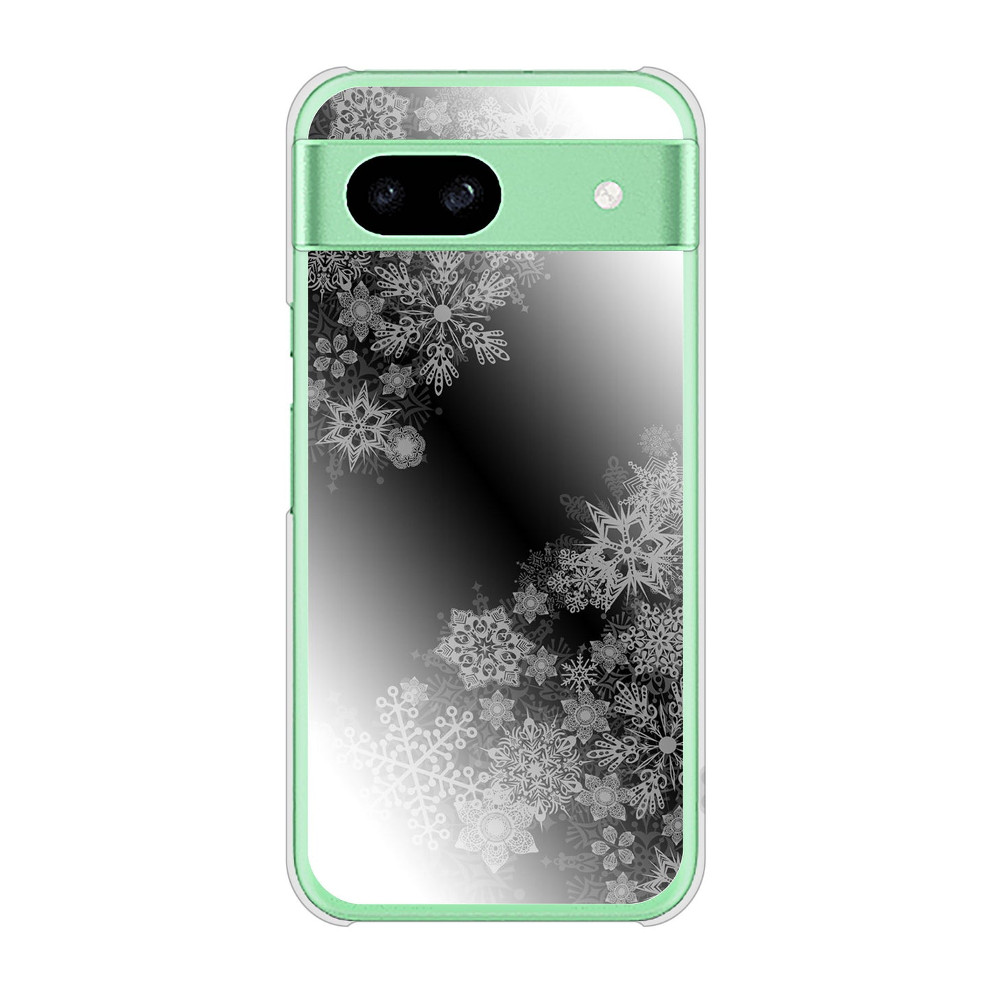 Google Pixel 8a 高画質仕上げ 背面印刷 ハードケース 【YJ340 モノトーン 雪の結晶 】