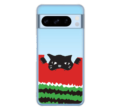 Google Pixel 8 Pro 高画質仕上げ 背面印刷 ハードケースすいかをかじるネコ