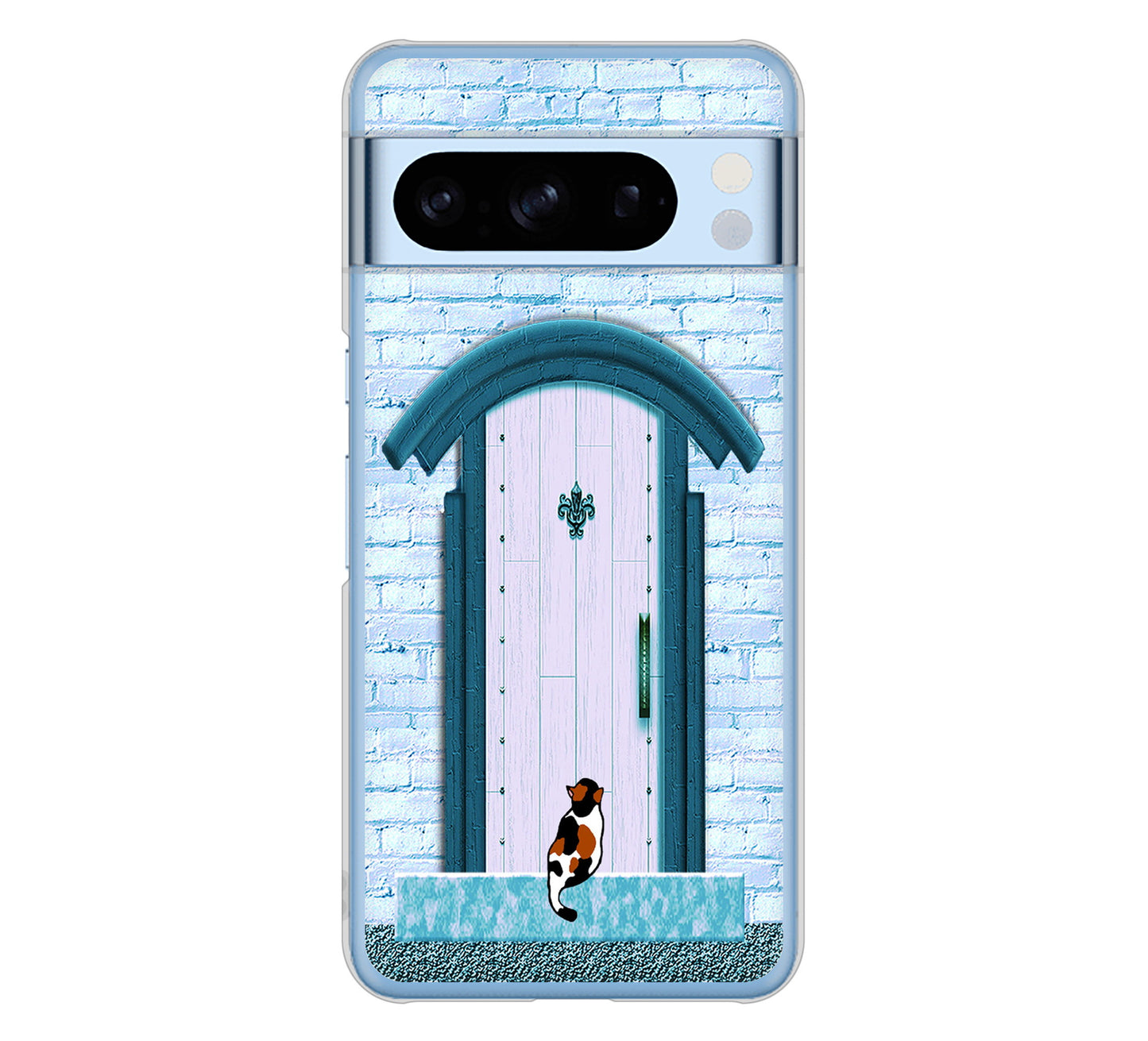 Google Pixel 8 Pro 高画質仕上げ 背面印刷 ハードケース猫とドア