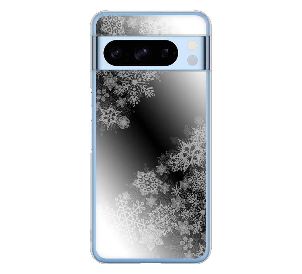 Google Pixel 8 Pro 高画質仕上げ 背面印刷 ハードケース 【YJ340 モノトーン 雪の結晶 】