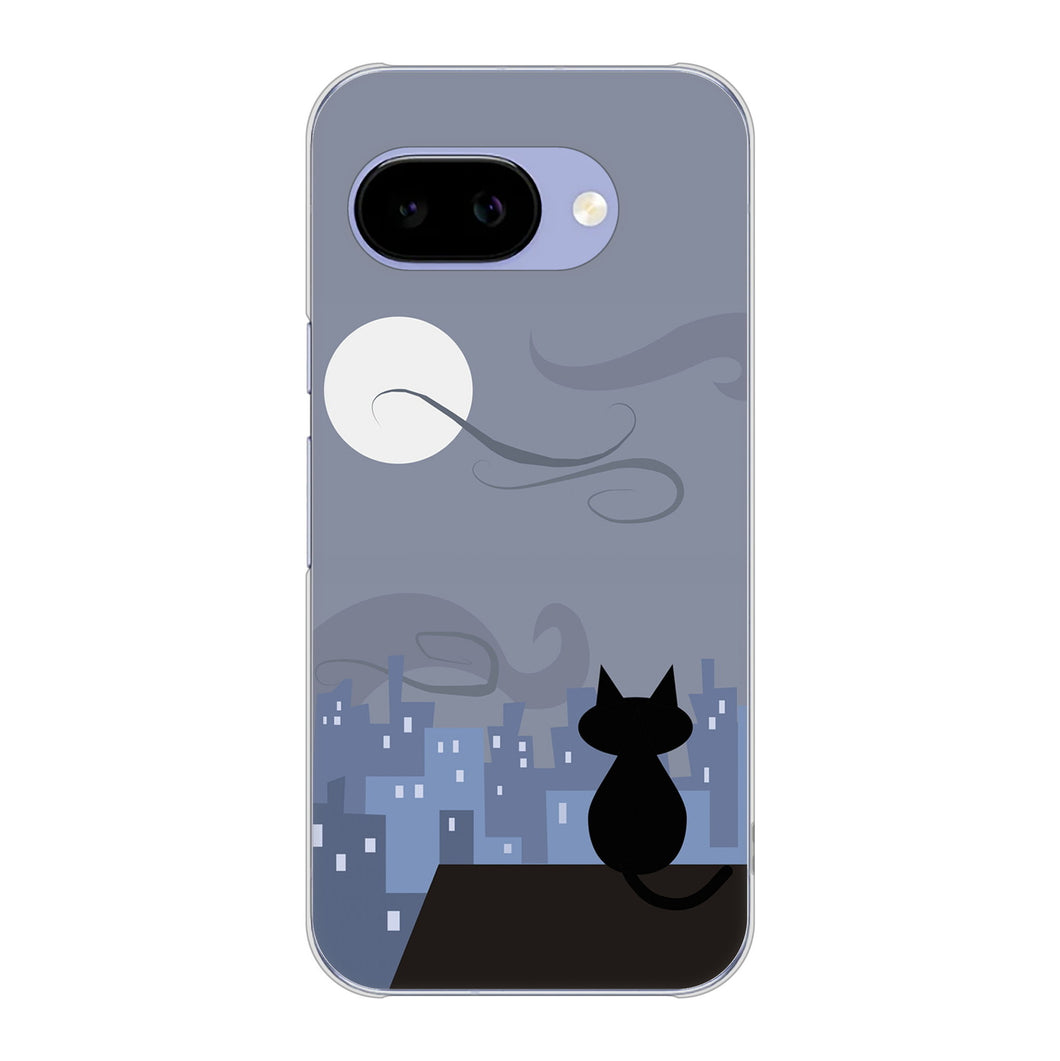 Google Pixel 9a 高画質仕上げ 背面印刷 ハードケース夜とネコ