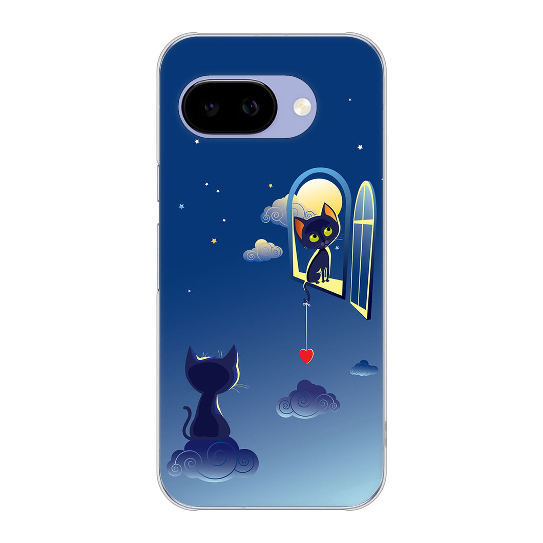 Google Pixel 9a 高画質仕上げ 背面印刷 ハードケース夜とネコ