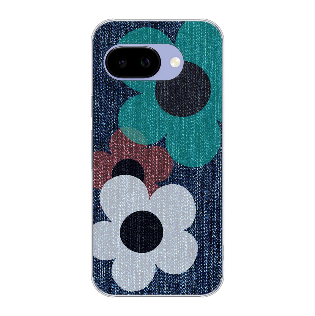 Google Pixel 9a 高画質仕上げ 背面印刷 ハードケース 【EK869 ルーズフラワーinデニム風】