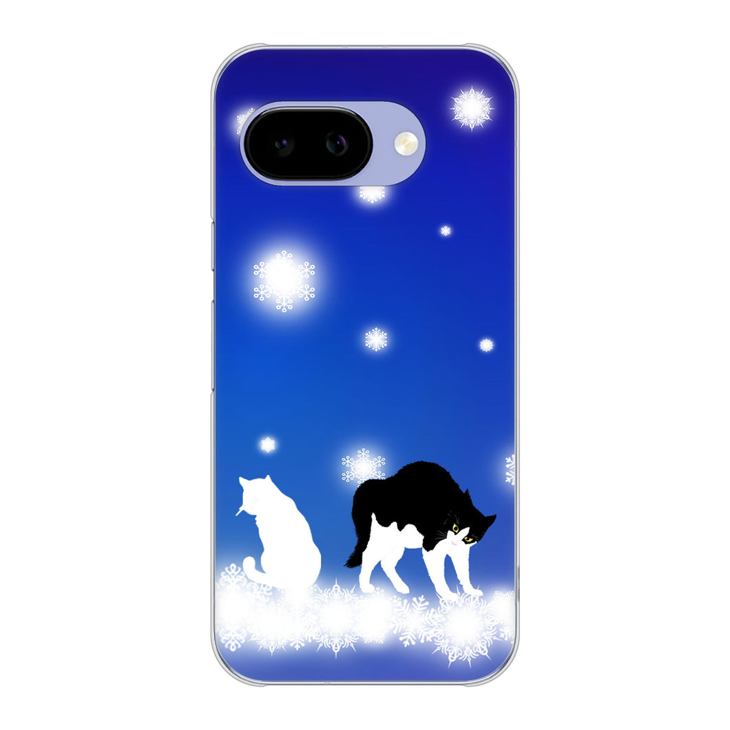 Google Pixel 9a 高画質仕上げ 背面印刷 ハードケース 【YJ335 雪の結晶 はちわれ】