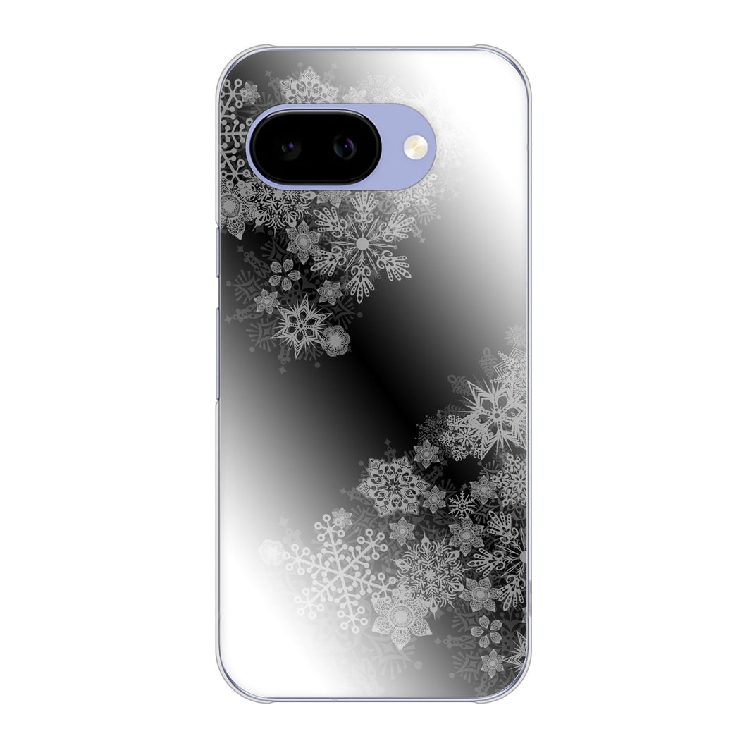 Google Pixel 9a 高画質仕上げ 背面印刷 ハードケース 【YJ340 モノトーン 雪の結晶 】