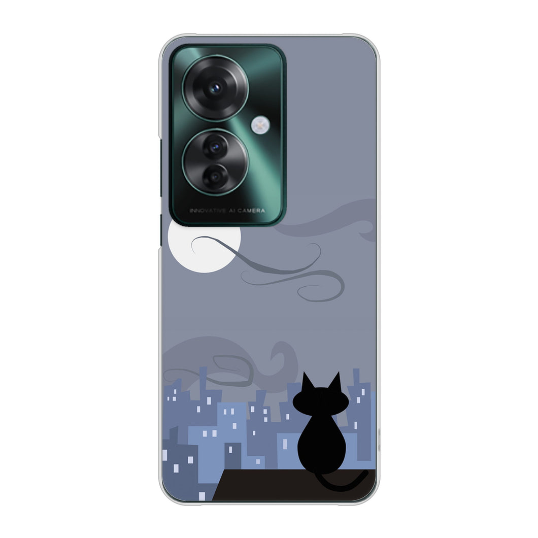 OPPO Reno11 A 高画質仕上げ 背面印刷 ハードケース夜とネコ