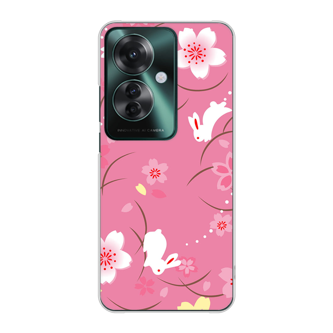 OPPO Reno11 A 高画質仕上げ 背面印刷 ハードケース 【149 桜と白うさぎ】