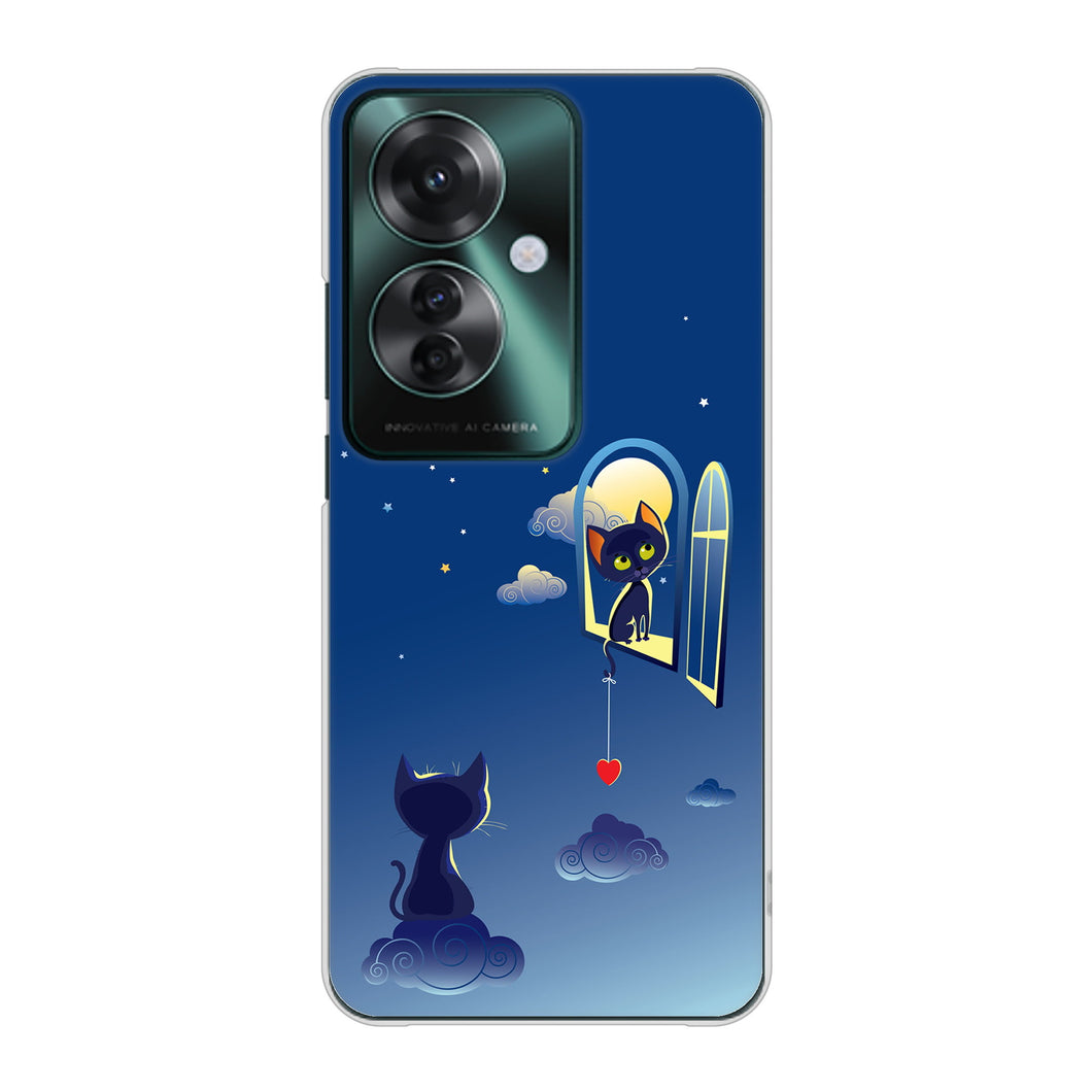 OPPO Reno11 A 高画質仕上げ 背面印刷 ハードケース夜とネコ
