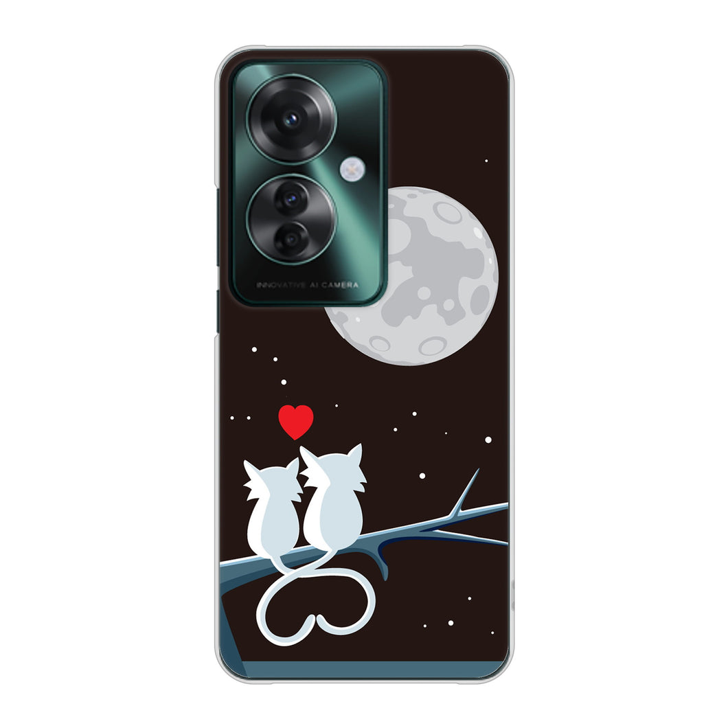 OPPO Reno11 A 高画質仕上げ 背面印刷 ハードケース夜とネコ