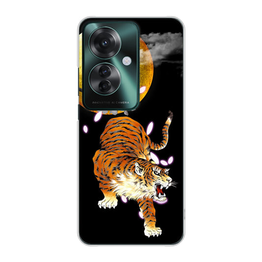 OPPO Reno11 A 高画質仕上げ 背面印刷 ハードケース月とタイガー