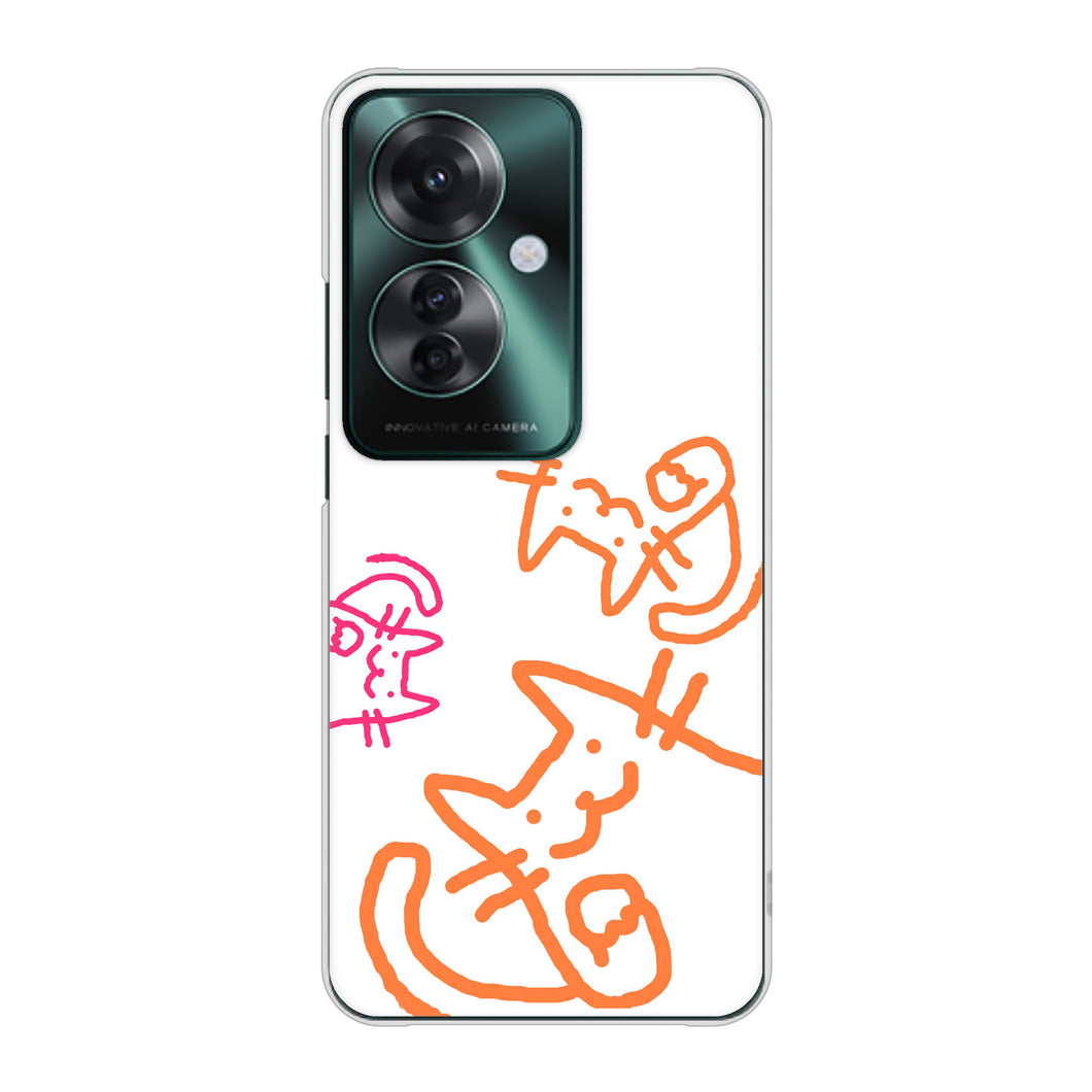 OPPO Reno11 A 高画質仕上げ 背面印刷 ハードケース 【1098 手まねきする3匹のネコ】