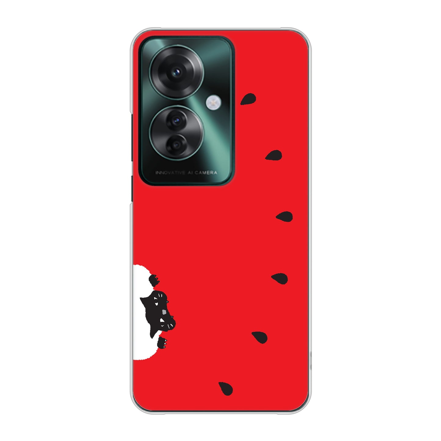 OPPO Reno11 A 高画質仕上げ 背面印刷 ハードケースすいかをかじるネコ