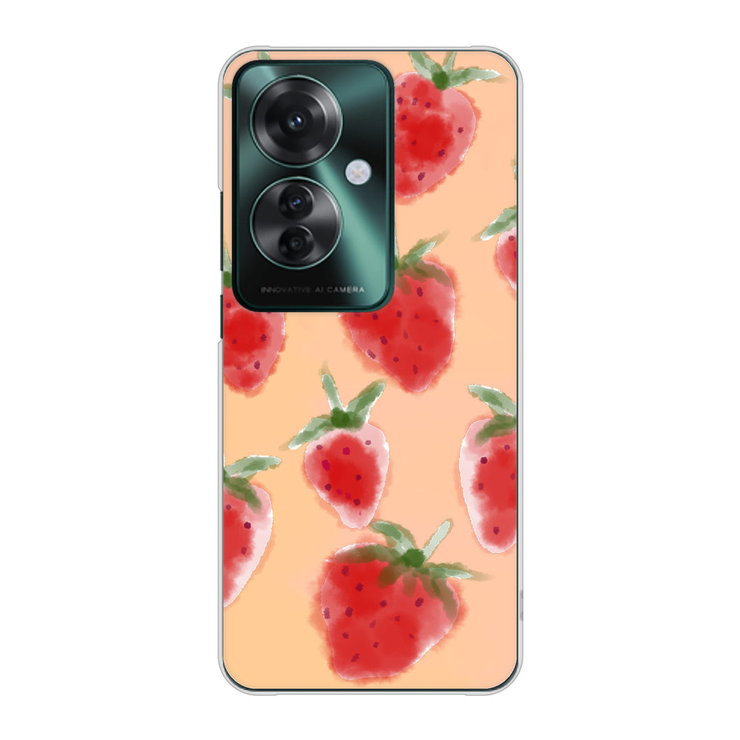 OPPO Reno11 A 高画質仕上げ 背面印刷 ハードケースイチゴ 水彩