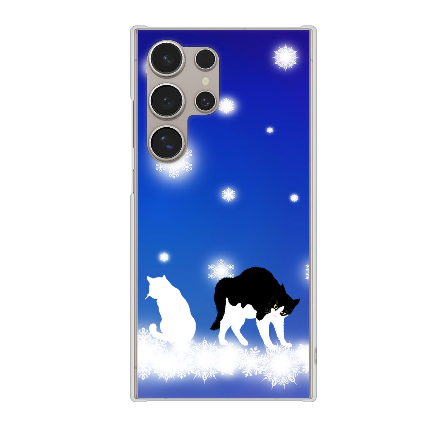 Galaxy S24 Ultra SC-52E docomo 高画質仕上げ 背面印刷 ハードケース 【YJ335 雪の結晶 はちわれ】