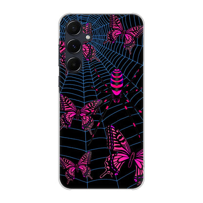 Galaxy A55 5G SC-53E docomo 高画質仕上げ 背面印刷 ハードケースむかいあぐる 蜘蛛の巣に舞う蝶