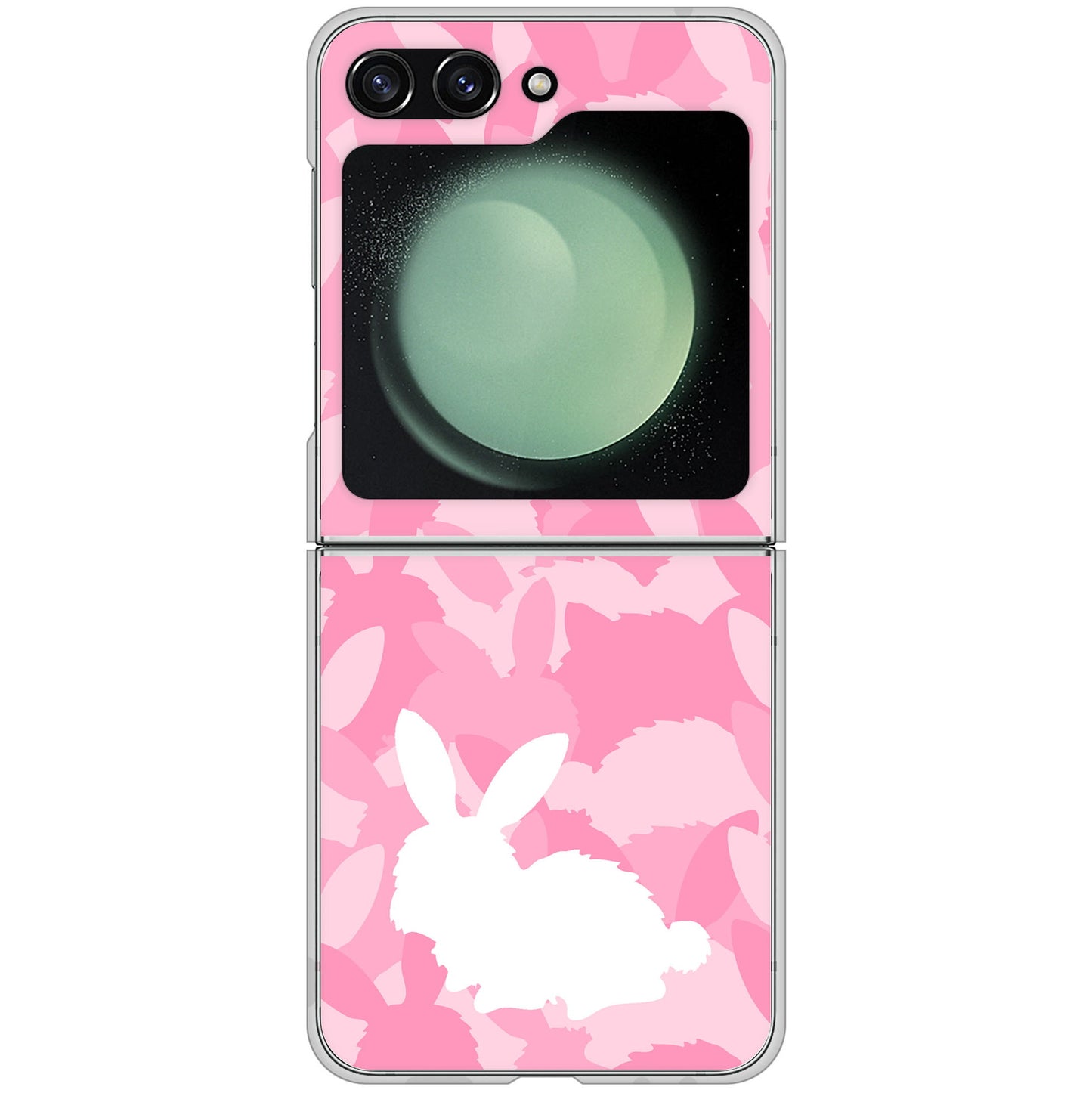 Galaxy Z Flip5 SC-54D docomo 高画質仕上げ 背面印刷 ハードケースむかいあぐる うさぎ迷彩風