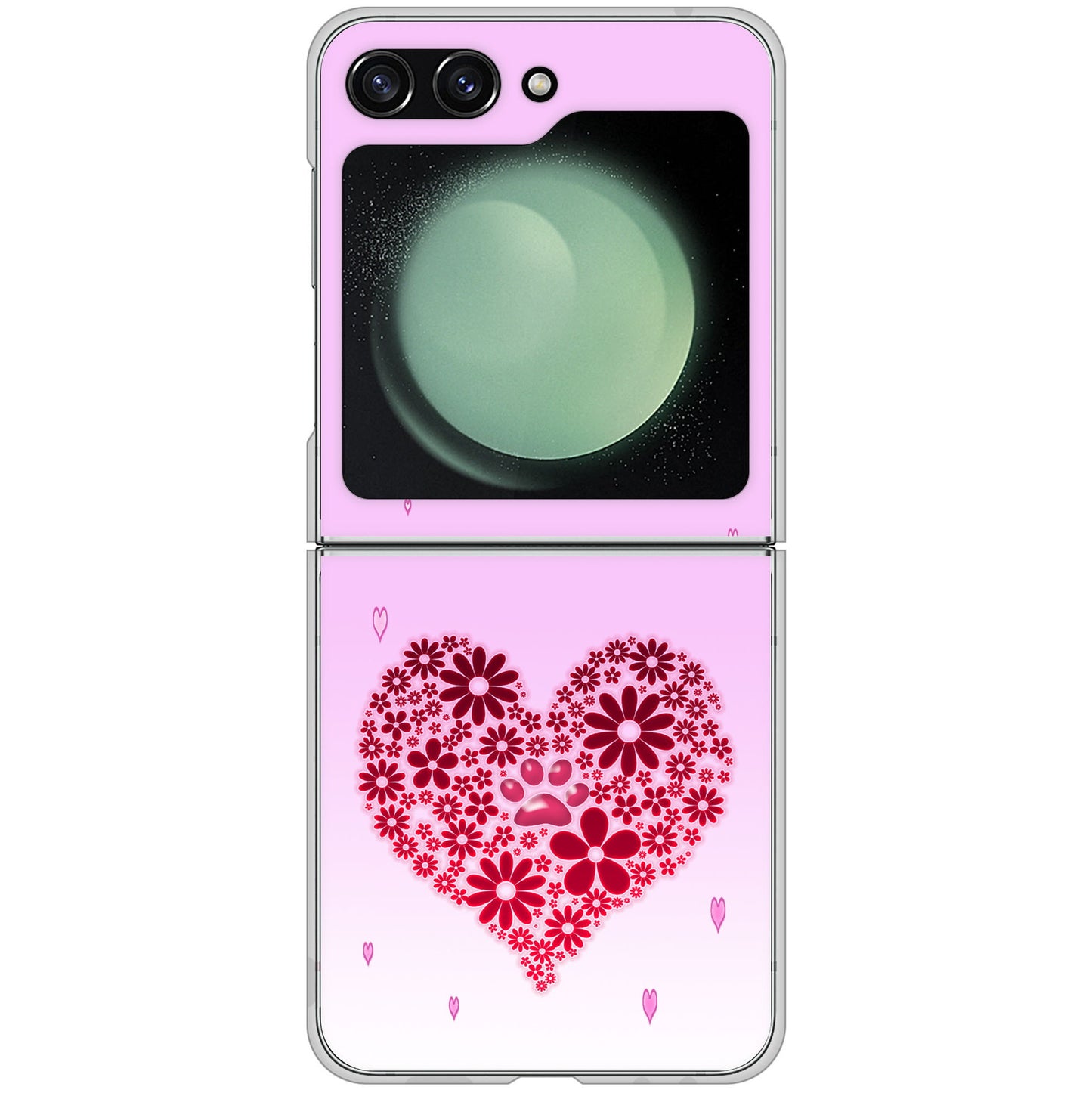 Galaxy Z Flip5 SC-54D docomo 高画質仕上げ 背面印刷 ハードケースハートと肉球