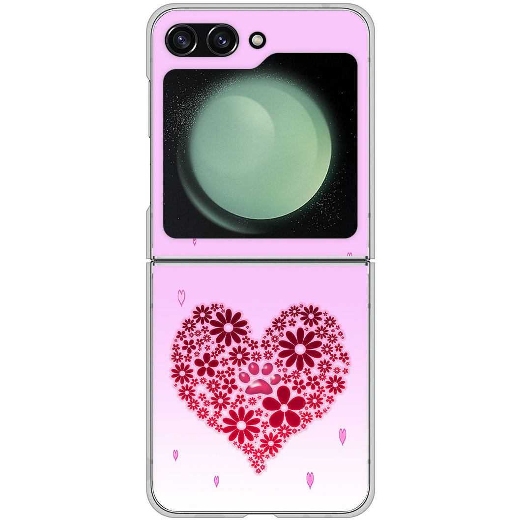 Galaxy Z Flip5 SC-54D docomo 高画質仕上げ 背面印刷 ハードケースハートと肉球