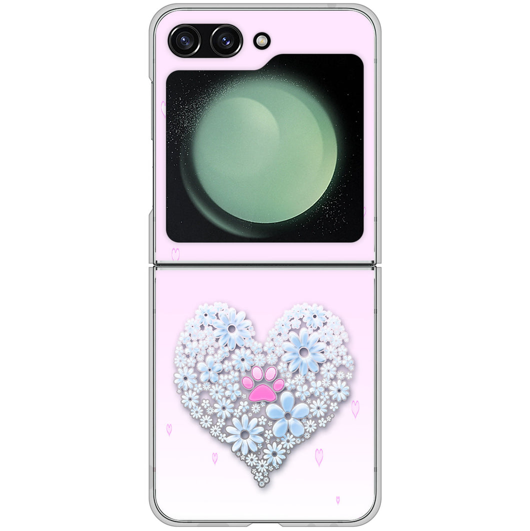Galaxy Z Flip5 SC-54D docomo 高画質仕上げ 背面印刷 ハードケースハートと肉球