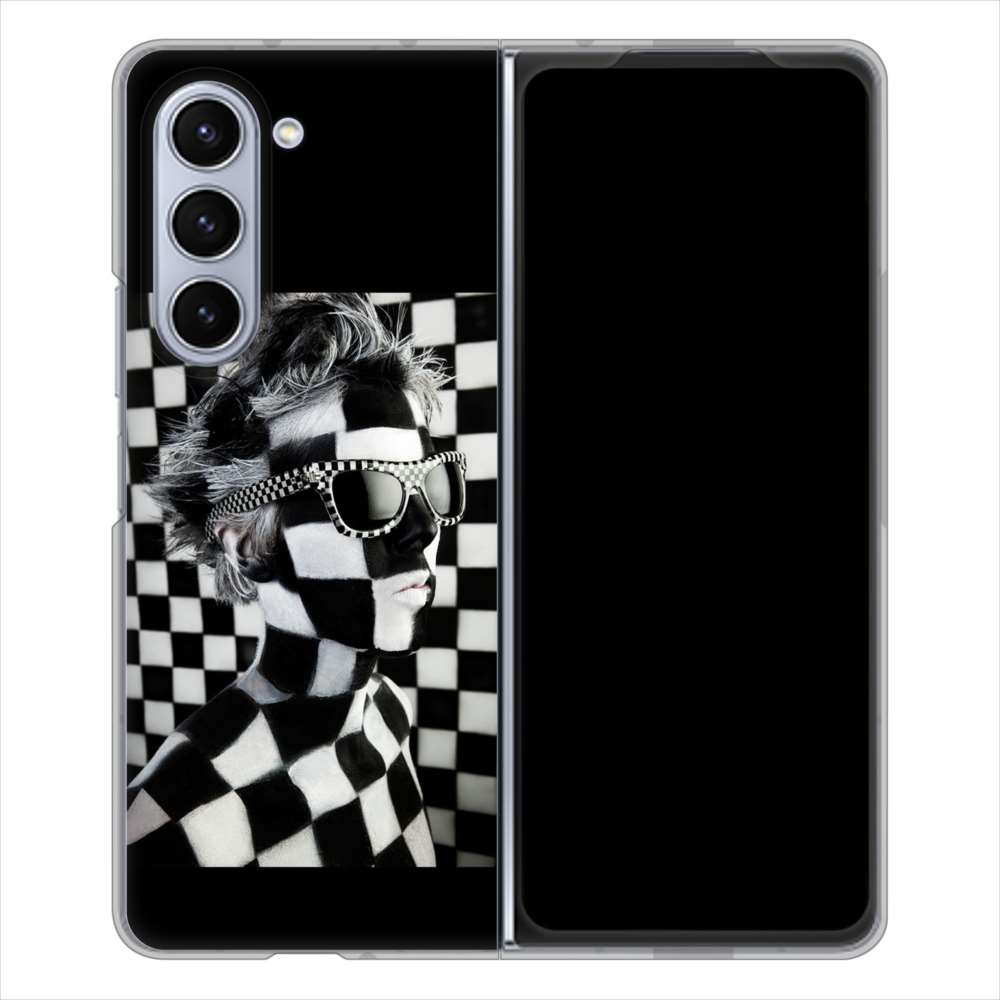 Galaxy Z Fold5 SC-55D docomo 高画質仕上げ 背面印刷 ハードケース 【357 bk&wh】