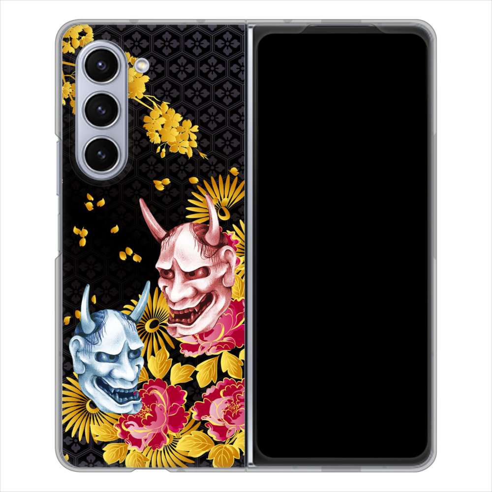 Galaxy Z Fold5 SC-55D docomo 高画質仕上げ 背面印刷 ハードケース 【1024 般若と牡丹2】