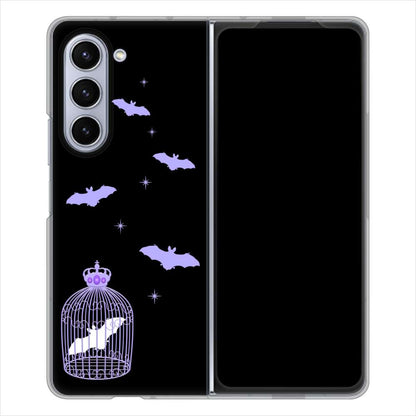 Galaxy Z Fold5 SC-55D docomo 高画質仕上げ 背面印刷 ハードケースむかいあぐる こうもりの王冠鳥かご
