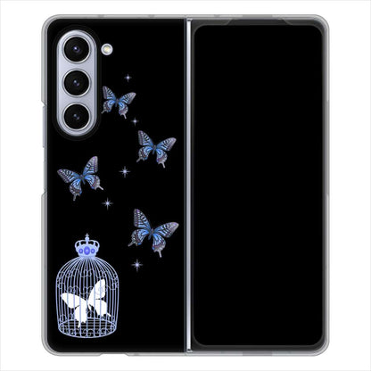 Galaxy Z Fold5 SC-55D docomo 高画質仕上げ 背面印刷 ハードケースむかいあぐる 蝶の王冠鳥かご