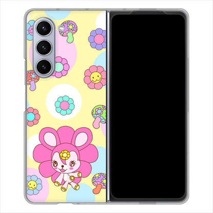 Galaxy Z Fold5 SC-55D docomo 高画質仕上げ 背面印刷 ハードケースむかいあぐる フラワーうさぎのフラッピョン