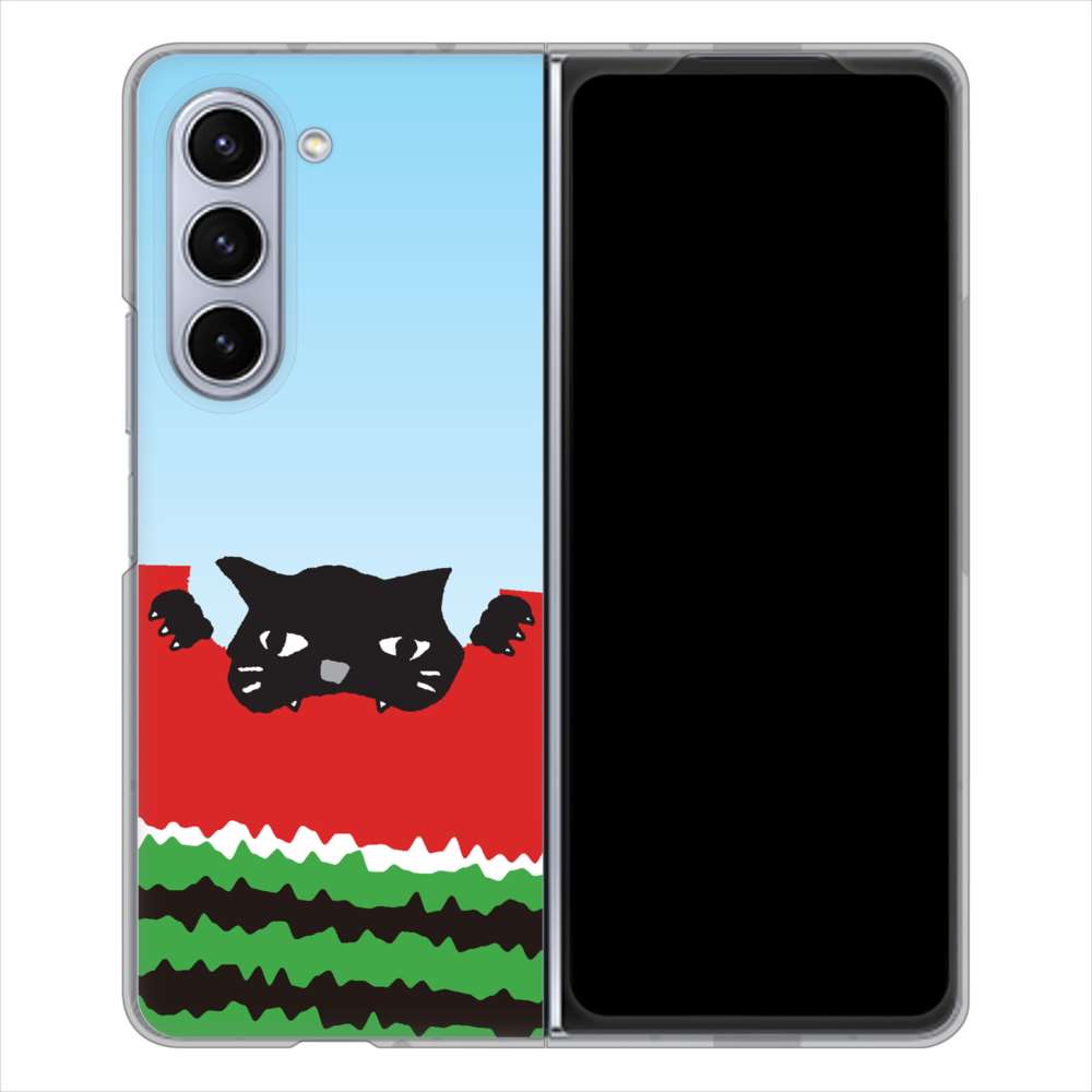 Galaxy Z Fold5 SC-55D docomo 高画質仕上げ 背面印刷 ハードケースすいかをかじるネコ