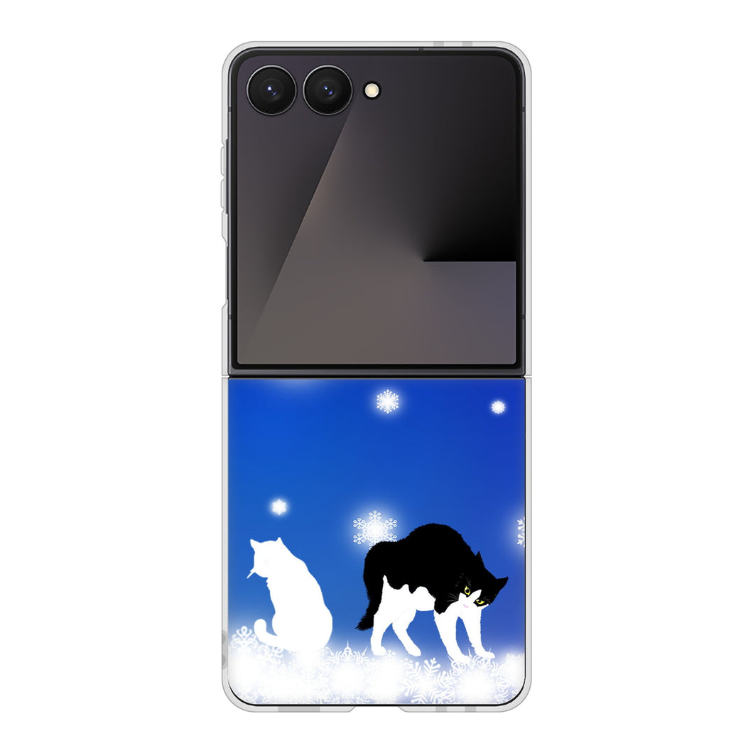 Galaxy Z Flip7 SC-55F docomo 高画質仕上げ 背面印刷 ハードケース 【YJ335 雪の結晶 はちわれ】