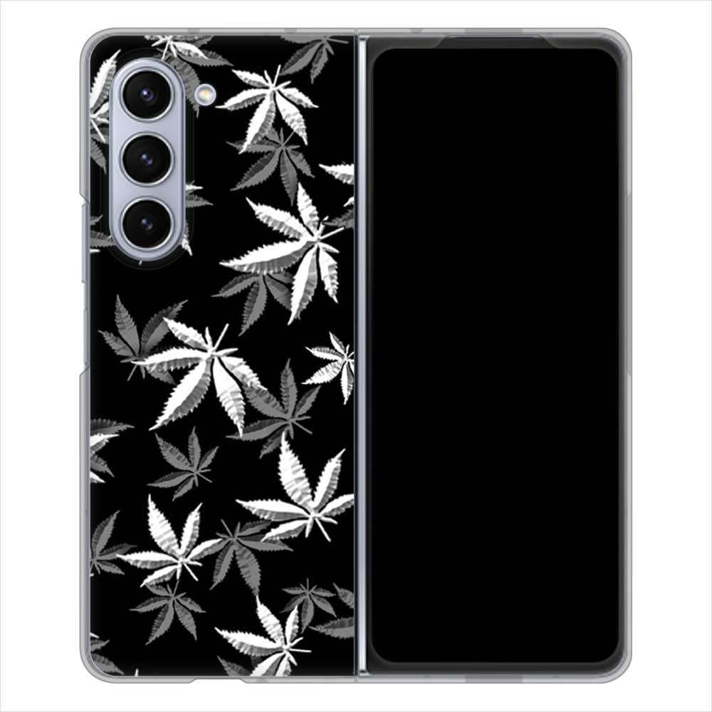 Galaxy Z Fold5 SCG22 au 高画質仕上げ 背面印刷 ハードケース 【064 モノトーン大麻ブラック】