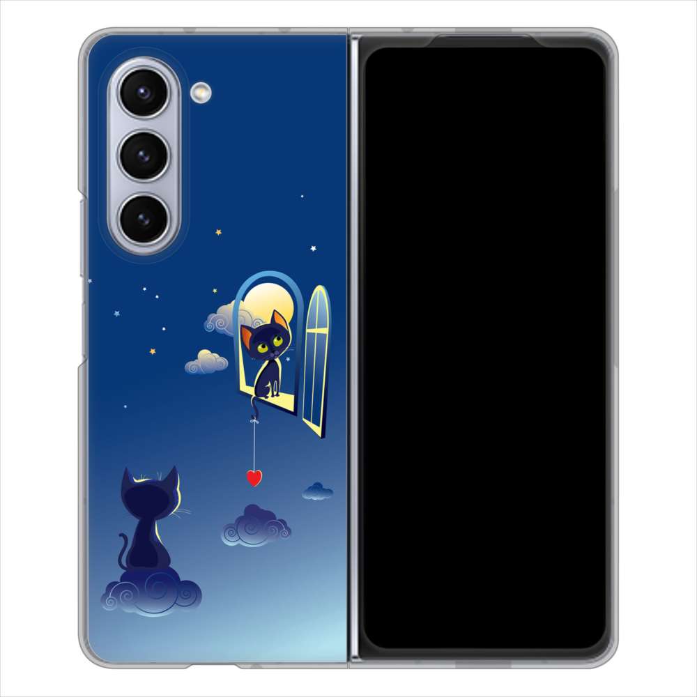 Galaxy Z Fold5 SCG22 au 高画質仕上げ 背面印刷 ハードケース夜とネコ