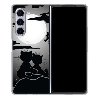 Galaxy Z Fold5 SCG22 au 高画質仕上げ 背面印刷 ハードケース夜とネコ