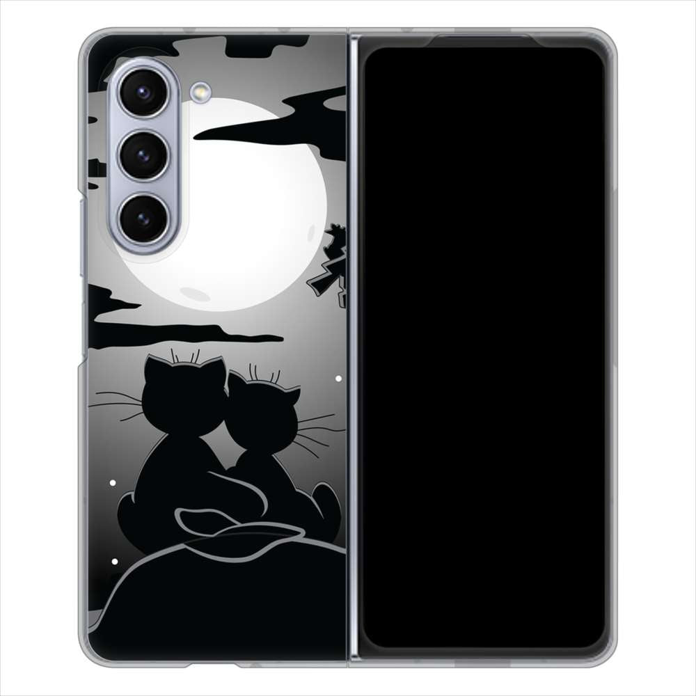 Galaxy Z Fold5 SCG22 au 高画質仕上げ 背面印刷 ハードケース夜とネコ
