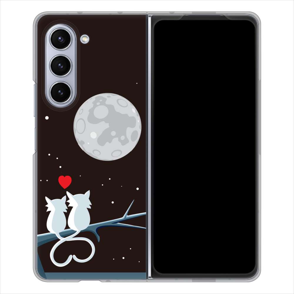 Galaxy Z Fold5 SCG22 au 高画質仕上げ 背面印刷 ハードケース夜とネコ