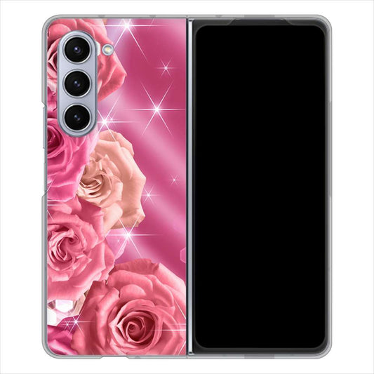 Galaxy Z Fold5 SCG22 au 高画質仕上げ 背面印刷 ハードケース 【1182 ピンクの薔薇に誘われて】