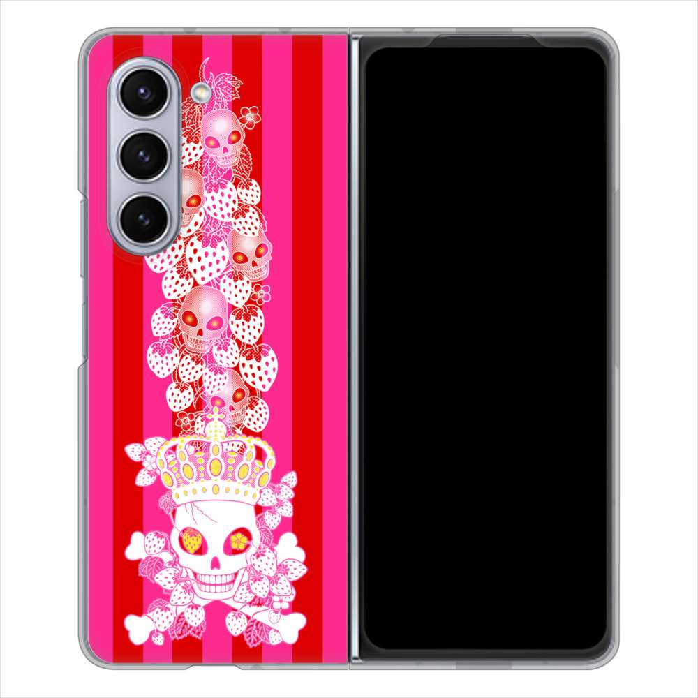 Galaxy Z Fold5 SCG22 au 高画質仕上げ 背面印刷 ハードケースむかいあぐる 苺骸骨王冠蔦
